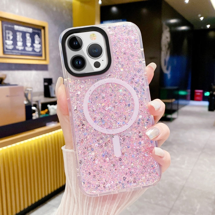 For iPhone 15 Gold Armor MagSafe Glitter Epoxy Phone Case(Pink) - iPhone 15 Cases by buy2fix | Online Shopping UK | buy2fix
