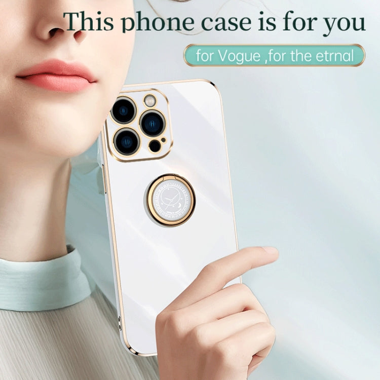 For iPhone 15 Pro Max XINLI Straight Edge 6D Electroplate TPU Phone Case with Ring Holder(Mint Green) - iPhone 15 Pro Max Cases by XINLI | Online Shopping UK | buy2fix