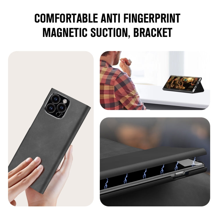 For iPhone 15 Pro Max Magnetic Napa Texture Leather Phone Case with Holder(Black) - iPhone 15 Pro Max Cases by buy2fix | Online Shopping UK | buy2fix