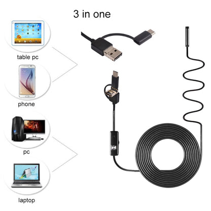 AN100 3 in 1 IP67 Waterproof USB-C / Type-C + Micro USB + USB HD Endoscope Hard Tube Inspection Camera for Parts of OTG Function Android Mobile Phone, with 6 LEDs, Lens Diameter:7mm(Length: 1m) - Consumer Electronics by buy2fix | Online Shopping UK | buy2fix