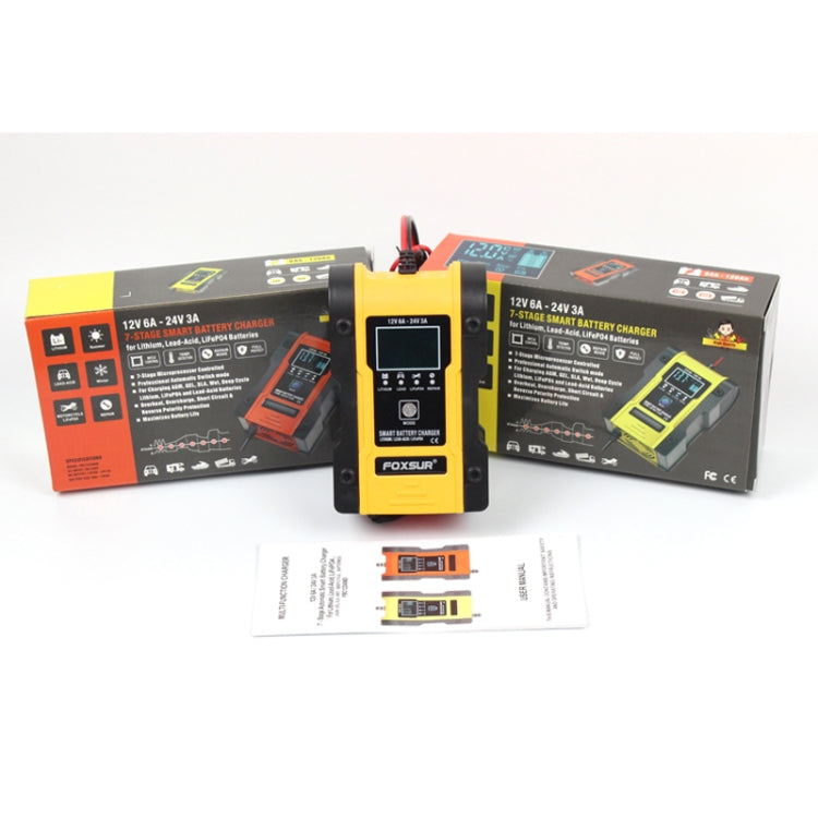 FOXSUR 12V-24V Car Motorcycle Repair Battery Charger AGM Charger Color:Yellow(EU Plug) - Battery Charger by FOXSUR | Online Shopping UK | buy2fix