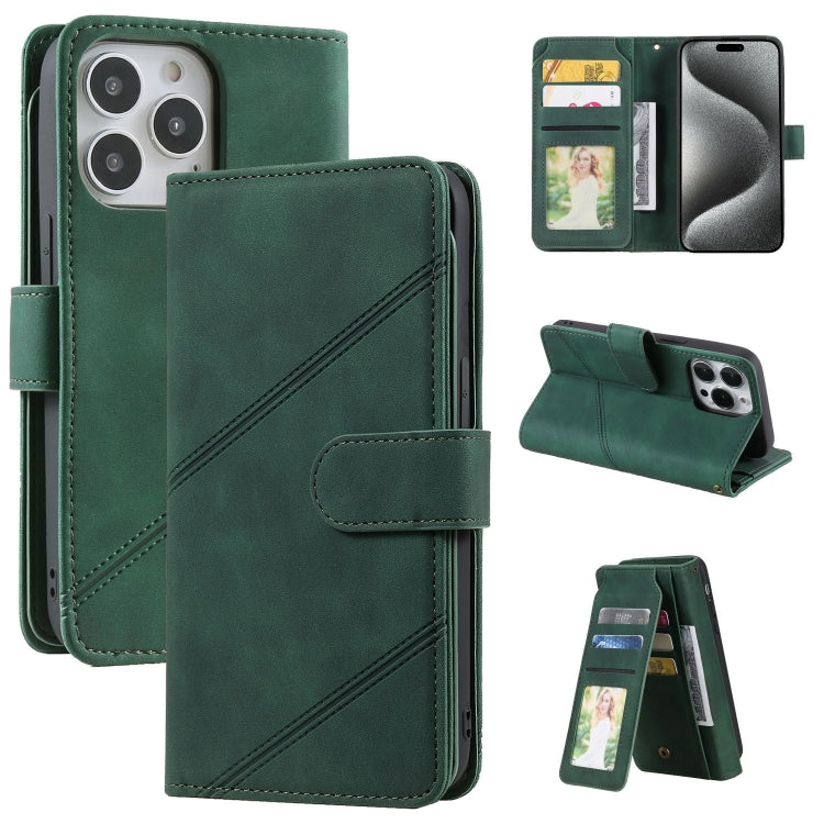 For iPhone 15 Pro Max Skin Feel Multi-card Wallet Leather Phone Case(Green) - iPhone 15 Pro Max Cases by buy2fix | Online Shopping UK | buy2fix