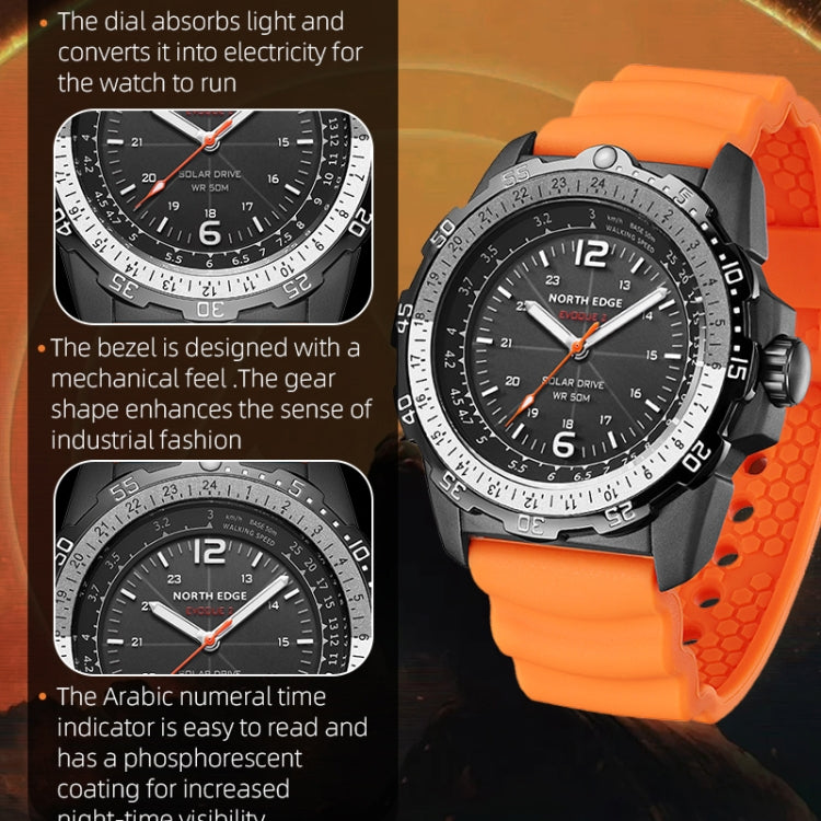 NORTH EDGE EVOQUE2 Outdoor Waterproof Solar Charging Sports Watch(Orange) - Sport Watches by NORTH EDGE | Online Shopping UK | buy2fix