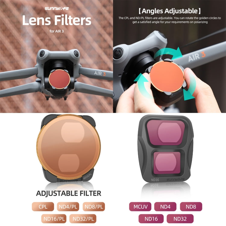 For DJI Air 3 Sunnylife Camera Lens Filter, Filter:3 in 1 CPL ND8 ND16 - Mavic Lens Filter by Sunnylife | Online Shopping UK | buy2fix