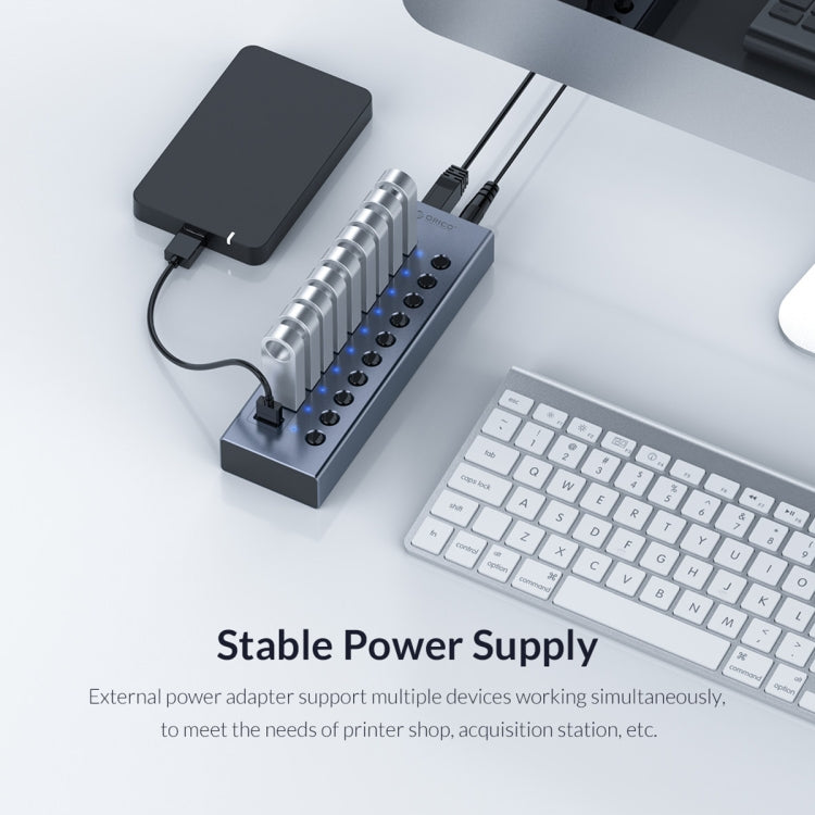 ORICO BT2U3-10AB-GY-BP 10 Ports USB 3.0 HUB with Individual Switches(UK Plug) - USB 3.0 HUB by ORICO | Online Shopping UK | buy2fix