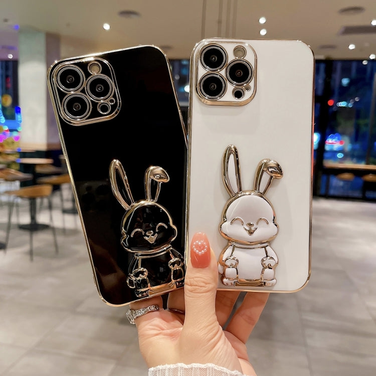 For iPhone 15 Pro Max Plating Rabbit Holder Phone Case(Black) - iPhone 15 Pro Max Cases by buy2fix | Online Shopping UK | buy2fix