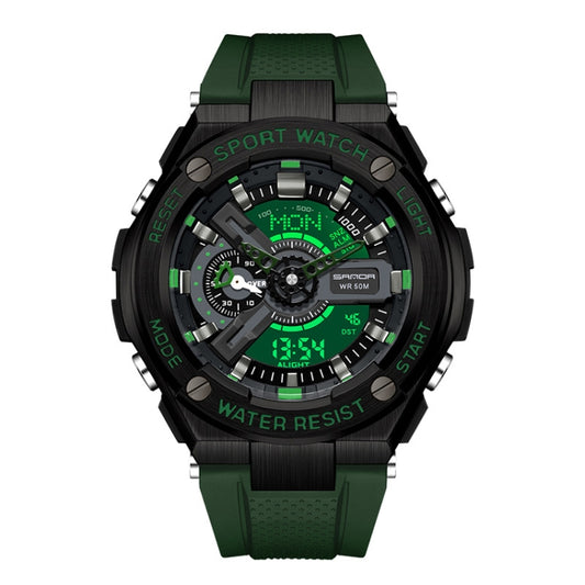 SANDA 3170 Men Luminous Waterproof Sports Watch(Black Green) - Silicone Strap Watches by SANDA | Online Shopping UK | buy2fix