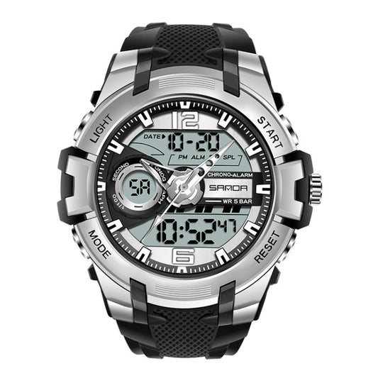 SANDA 6015 Men Multifunctional Waterproof Luminous Sports Watch(Black Silver) - Silicone Strap Watches by SANDA | Online Shopping UK | buy2fix