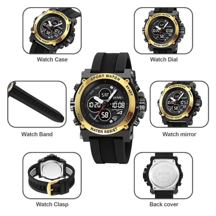 SKMEI 2065 50M Waterproof Multifunctional Men Dual Display Sports Digital Wrist Watch(Black Gold) - Silicone Strap Watches by SKMEI | Online Shopping UK | buy2fix