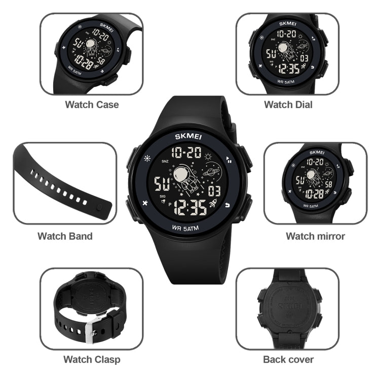 SKMEI 2068 Multifunctional Men 50M Waterproof Noctilucent Sports Digital Wrist Watch(Black White) - Silicone Strap Watches by SKMEI | Online Shopping UK | buy2fix