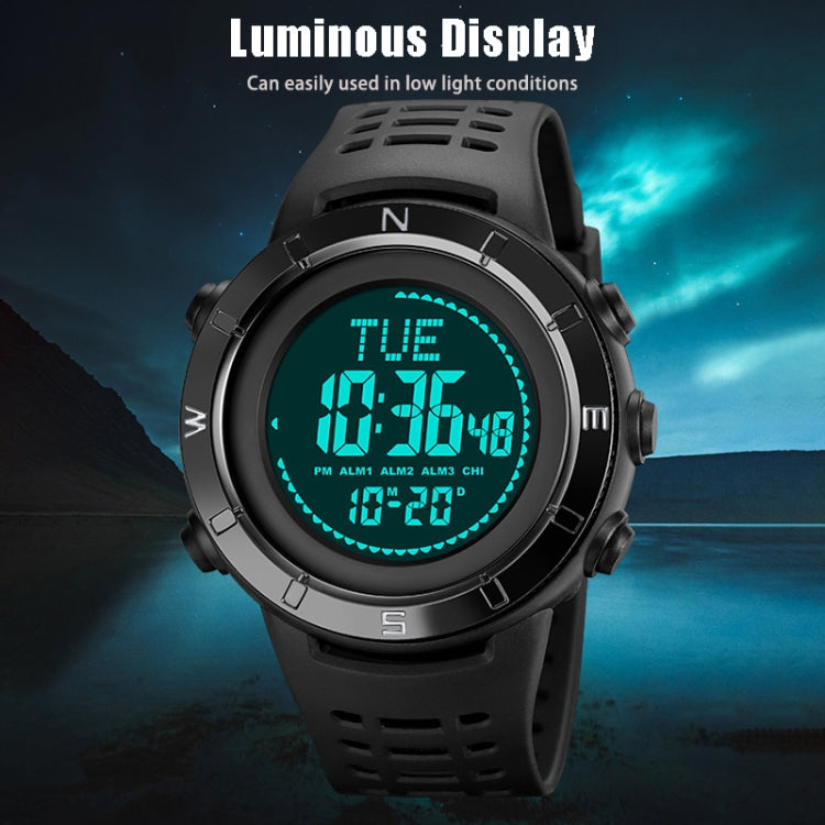 Shimei 2096 Multifunctional Men 50M Waterproof Compass Noctilucent Digital Wrist Watch(Black) - Silicone Strap Watches by SKMEI | Online Shopping UK | buy2fix