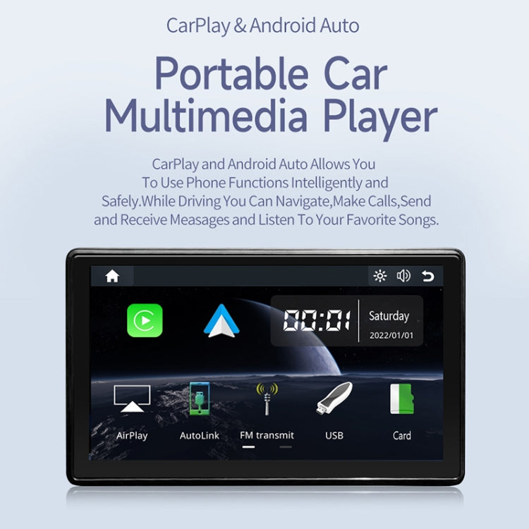 X70-1 Car 7 inch IPS Portable Smart Screen Wireless Screen Projection Carplay Android Auto, with Reversing Camera(Black) - Car Monitor by buy2fix | Online Shopping UK | buy2fix