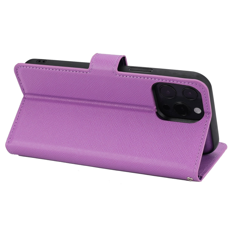 For iPhone 15 Pro Max Cross Texture Detachable Horizontal Flip PU Leather Case(Purple) - iPhone 15 Pro Max Cases by buy2fix | Online Shopping UK | buy2fix