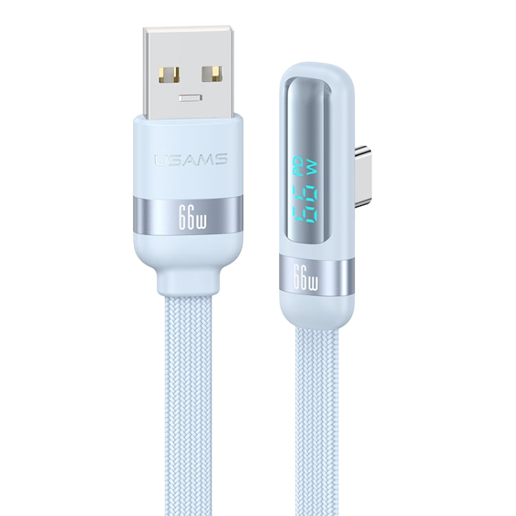 USAMS US-SJ651 6A USB to USB-C/Type-C Aluminum Alloy Digital Display Fast Charging Elbow Data Cable, Length: 1.2m(Blue) - USB-C & Type-C Cable by USAMS | Online Shopping UK | buy2fix