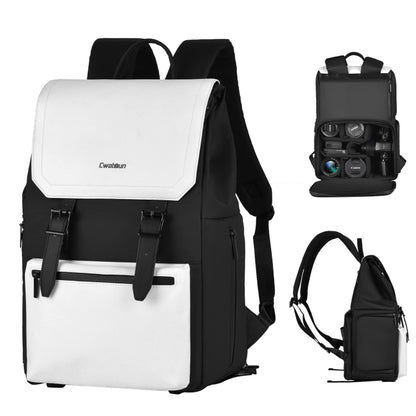 Cwatcun D79 Camera Backpack Multi-Functional Camera  Dual Shoulders Bag, Size:43.5 x 30.5 x 18cm Large(Black White) - Backpack by Cwatcun | Online Shopping UK | buy2fix