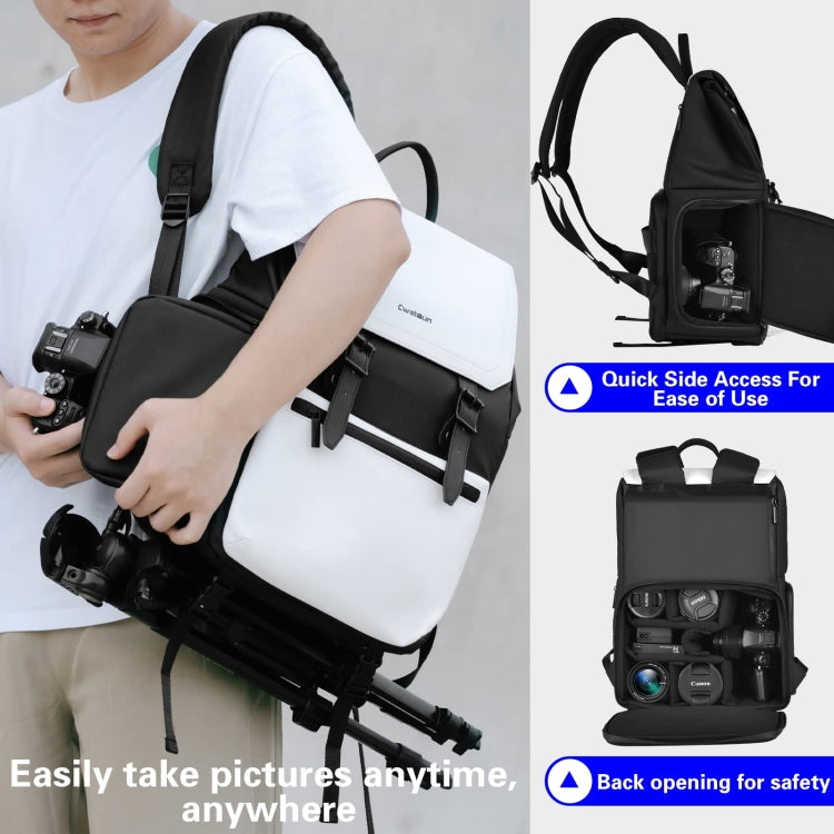 Cwatcun D79 Camera Backpack Multi-Functional Camera  Dual Shoulders Bag, Size:43.5 x 30.5 x 18cm Large(Black White) - Backpack by Cwatcun | Online Shopping UK | buy2fix