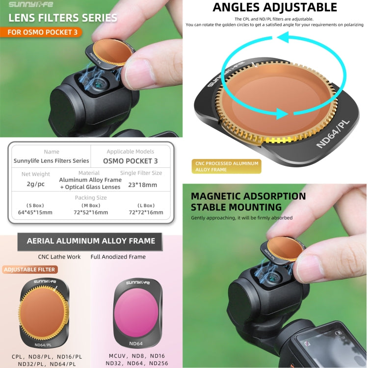 For DJI OSMO Pocket 3 Sunnylife Camera Lens Magnetic Metal Filter, Filter:ND64PL - Lens Accessories by Sunnylife | Online Shopping UK | buy2fix