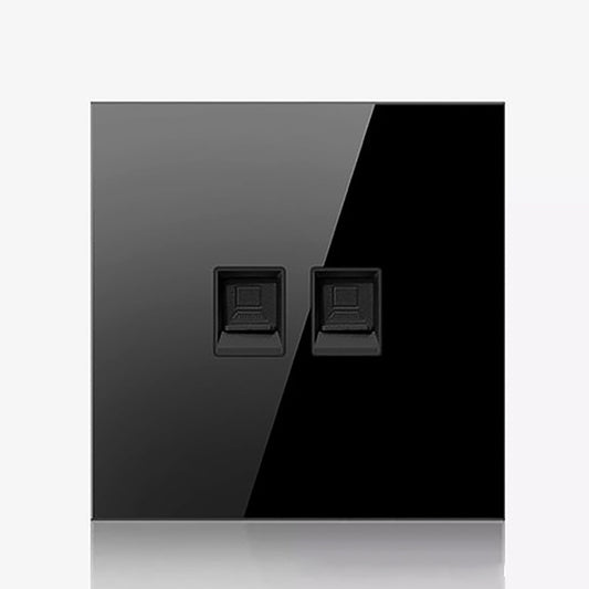 86mm Round LED Tempered Glass Switch Panel, Black Round Glass, Style:Dual Computer Socket - Consumer Electronics by buy2fix | Online Shopping UK | buy2fix