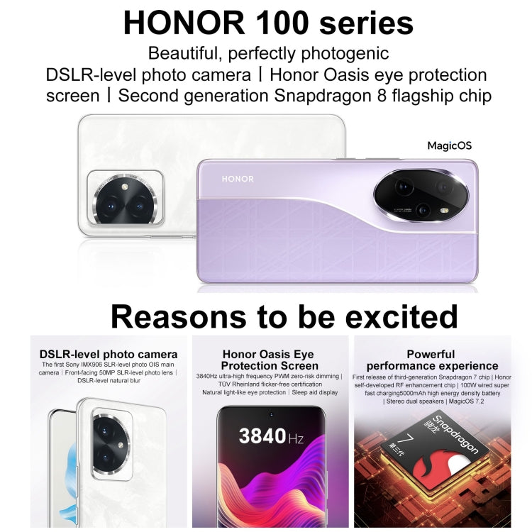 Honor 100, 16GB+256GB, Screen Fingerprint Identification, 6.7 inch MagicOS 7.2 Snapdragon 7 Gen 3 Octa Core up to 2.63GHz, Network: 5G, NFC, OTG, Support Google Play(White) - Honor by Huawei | Online Shopping UK | buy2fix