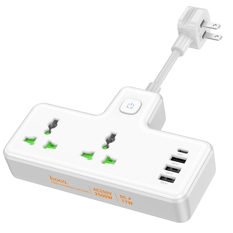 hoco AC11 Voyage 2-position Expansion Socket with USB-C+3USB Ports, Cable Length: 8.5cm, US Plug(White) - Extension Socket by hoco | Online Shopping UK | buy2fix