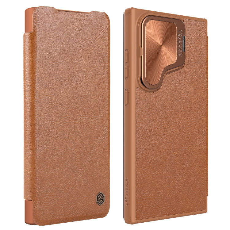 For Samsung Galaxy S24 5G NILLKIN Qin Prop Series Flip Camera Cover Design Leather Phone Case(Brown) - Galaxy S24 5G Cases by NILLKIN | Online Shopping UK | buy2fix