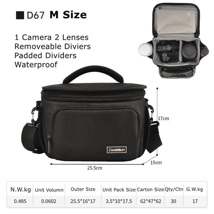 Cwatcun D67 Crossbody Camera Bag Photography Lens Shoulder Bag, Size:25.5 x 16 x 17cm M(Black) - Strap Satchel by Cwatcun | Online Shopping UK | buy2fix