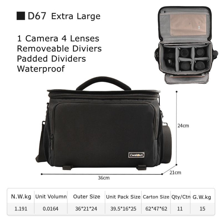 Cwatcun D67 Crossbody Camera Bag Photography Lens Shoulder Bag, Size:36 x 21 x 24cm XL(Black) - Strap Satchel by Cwatcun | Online Shopping UK | buy2fix