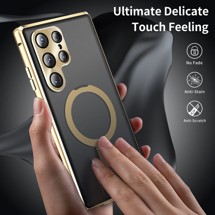 For Samsung Galaxy S23 Ultra 5G MagSafe Magnetic HD Frosted Tempered Glass Holder Phone Case(Gold) - Galaxy S23 Ultra 5G Cases by buy2fix | Online Shopping UK | buy2fix