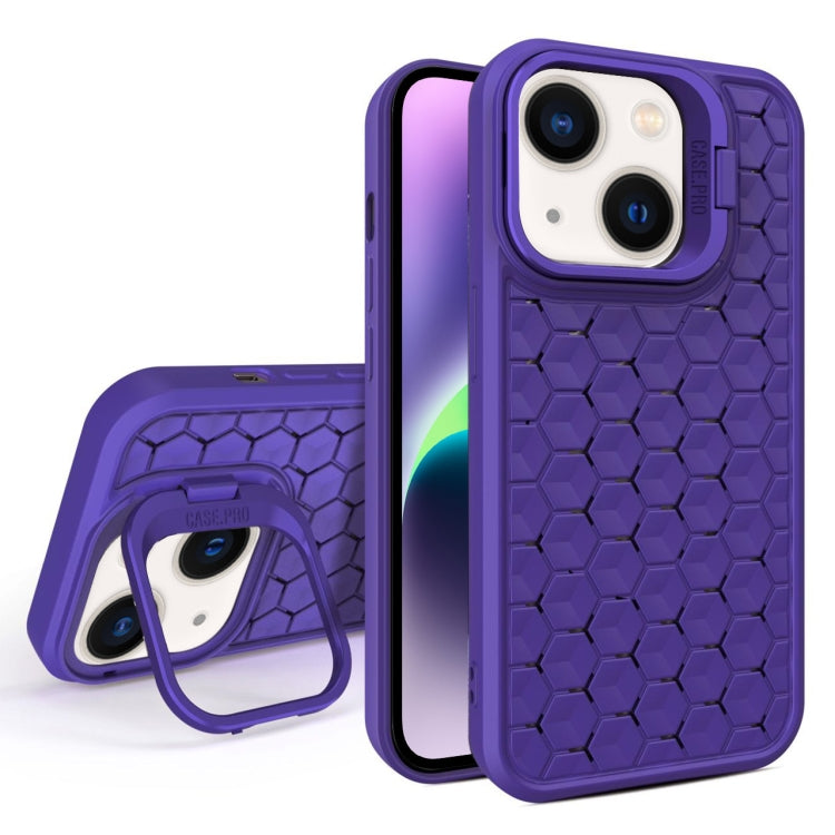 For iPhone 14 Plus Honeycomb Radiating Lens Holder Magsafe Phone Case(Purple) - iPhone 14 Plus Cases by buy2fix | Online Shopping UK | buy2fix