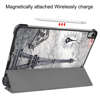 For iPad Air 2022 / 2020 10.9 Colored Drawing Horizontal Flip Leather Case with Three-folding Holder & Sleep / Wake-up Function(Eiffel Tower) - Apple Accessories by buy2fix | Online Shopping UK | buy2fix