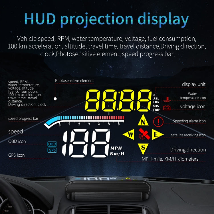 M17 Car HUD Head-up Display GPS Speed Meter Car OBD2 Diagnostic Tool - Head Up Display System by buy2fix | Online Shopping UK | buy2fix