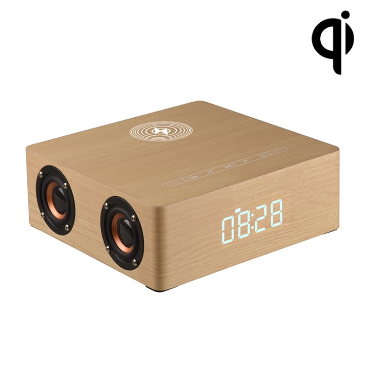 Q5A Multifunctional Wooden Touch Clock Display Wireless Charging Bluetooth Speaker, Support TF Card & U Disk & 3.5mm AUX(Yellow Wood) - Desktop Speaker by buy2fix | Online Shopping UK | buy2fix