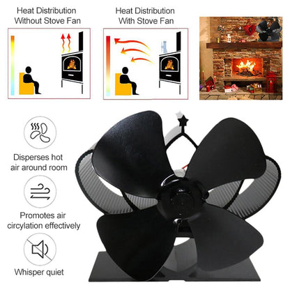 YL201 4-Blade High Temperature Metal Heat Powered Fireplace Stove Fan (Rose Red) - Consumer Electronics by buy2fix | Online Shopping UK | buy2fix