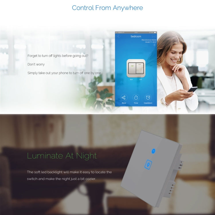 WS-UK-01 EWeLink APP & Touch Control 2A 1 Gang Tempered Glass Panel Smart Wall Switch, AC 90V-250V, UK Plug - Consumer Electronics by buy2fix | Online Shopping UK | buy2fix