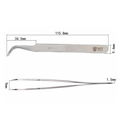 BEST BST-15L Brushed stainless steel tweezers - Tweezers by BEST | Online Shopping UK | buy2fix