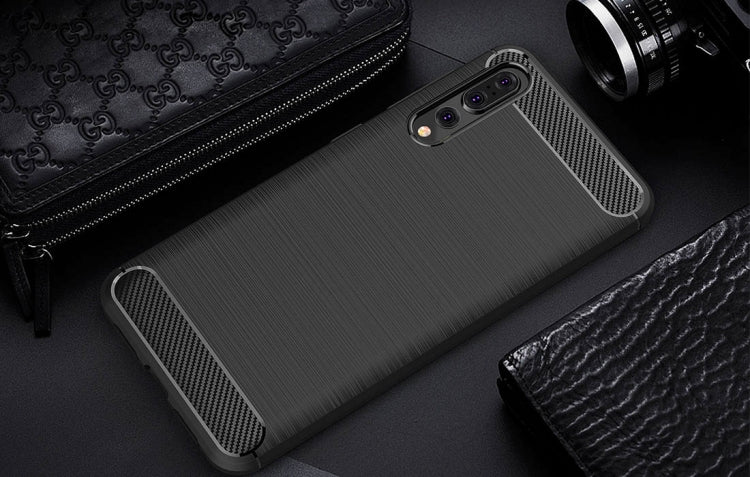 For Huawei  P20 Pro Brushed Texture Carbon Fiber Shockproof TPU Protective Back Case(Black) - Huawei Cases by buy2fix | Online Shopping UK | buy2fix