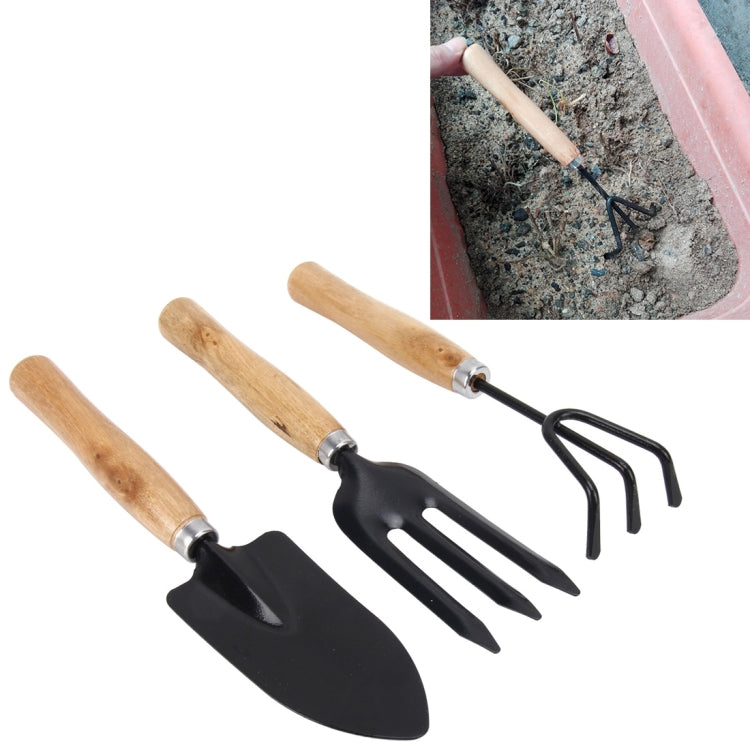 Rake Shovel Digging Trowel 3 in 1  Wooden Handle Metal Head Mini Garden Plant Tool Gardening Tool Garden Flower Tools Garden Tools Combination Set - Home & Garden by buy2fix | Online Shopping UK | buy2fix