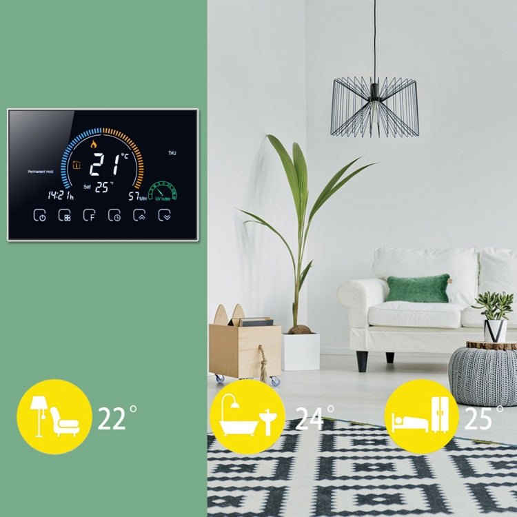 BHT-8000-GCLW Controlling Water/Gas Boiler Heating Energy-saving and Environmentally-friendly Smart Home Negative Display LCD Screen Round Room Thermostat with WiFi(Black) - Consumer Electronics by buy2fix | Online Shopping UK | buy2fix