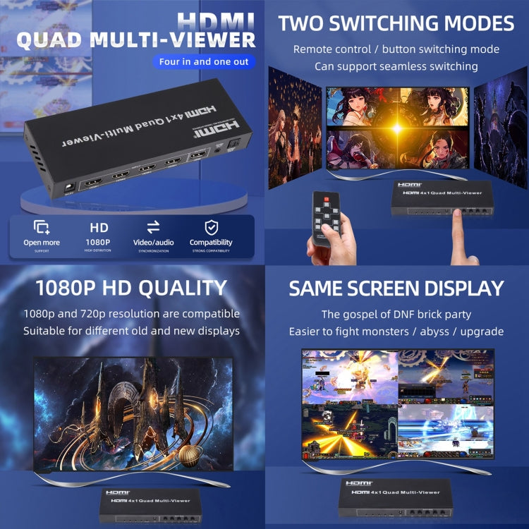 4 in 1 Out HDMI Quad Multi-viewer with Seamless Switcher, EU Plug -  by buy2fix | Online Shopping UK | buy2fix