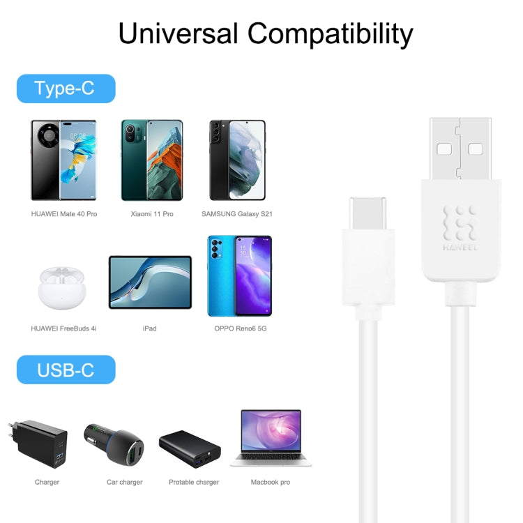 HAWEEL 2m USB-C / Type-C to USB 2.0 Data & Charging Cable(White) - USB-C & Type-C Cable by buy2fix | Online Shopping UK | buy2fix