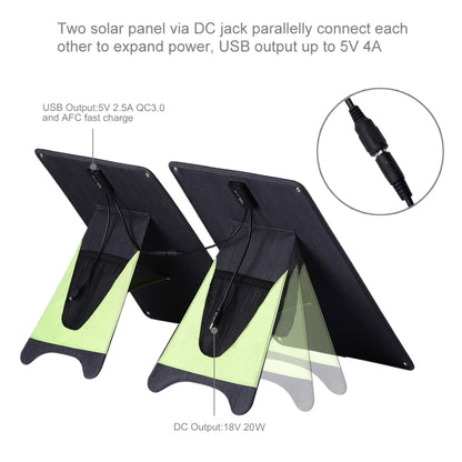 HAWEEL Portable 20W Monocrystalline Silicon Solar Power Panel Charger, with USB Port & Holder & Tiger Clip, Support QC3.0 and AFC(Black) - Charger by HAWEEL | Online Shopping UK | buy2fix