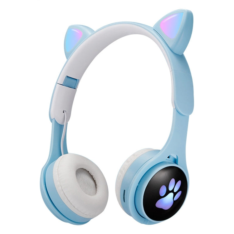 B30 Cat Paw Cat Ears Colorful Luminous Foldable Bluetooth Headset with 3.5mm Jack & TF Card Slot(Blue) - Headset & Headphone by buy2fix | Online Shopping UK | buy2fix