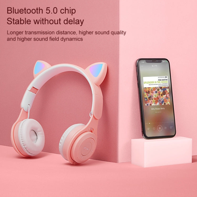 M6 Luminous Cat Ears Pure-color Foldable Bluetooth Headset with 3.5mm Jack & TF Card Slot (Pink) - Headset & Headphone by buy2fix | Online Shopping UK | buy2fix