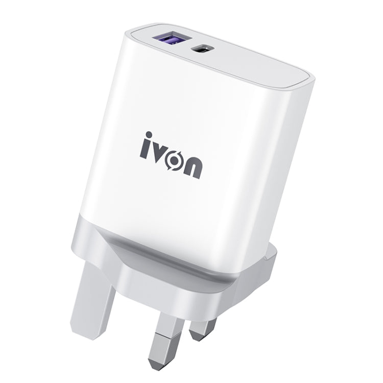 IVON AD52 18W USB-C / Type-C + USB Dual Port PD Fast Charge(UK Plug) - USB Charger by IVON | Online Shopping UK | buy2fix