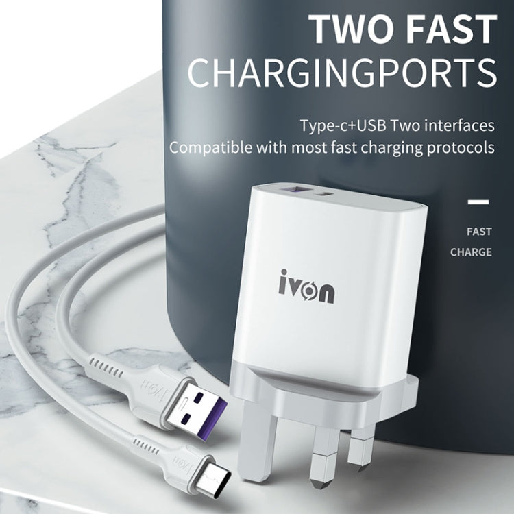 IVON AD52 18W USB-C / Type-C + USB Dual Port PD Fast Charge(UK Plug) - USB Charger by IVON | Online Shopping UK | buy2fix