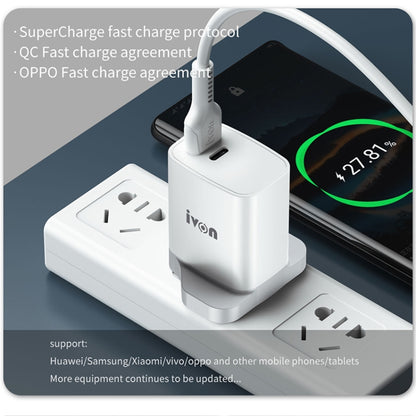 IVON AD52 18W USB-C / Type-C + USB Dual Port PD Fast Charge(UK Plug) - USB Charger by IVON | Online Shopping UK | buy2fix