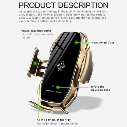 A5 10W Car Infrared Wireless Mobile Auto-sensing Phone Charger Holder, Interface：USB-C / Type-C(Tarnish) - In Car by buy2fix | Online Shopping UK | buy2fix