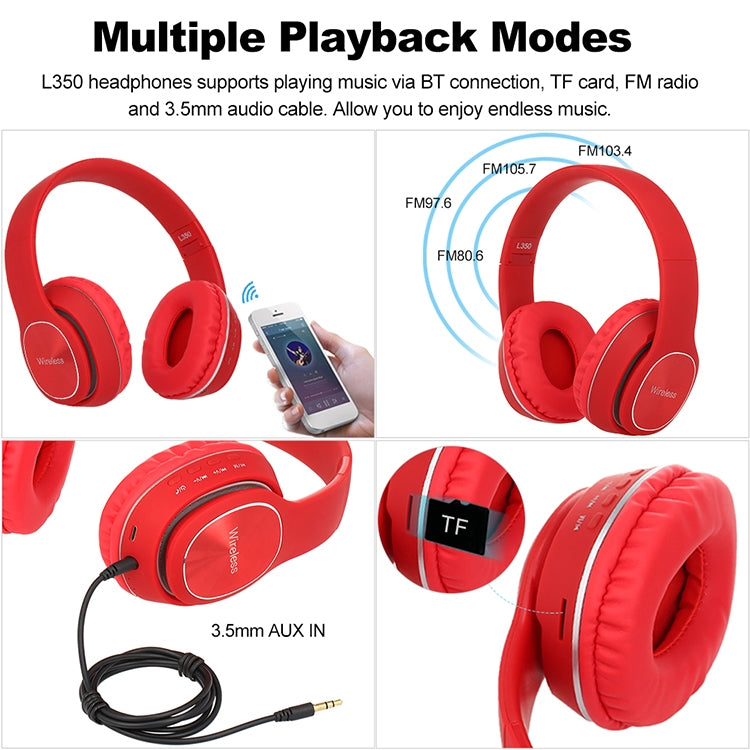 L350 Foldable Wireless Sports Stereo Bluetooth Headset, Supports IOS Power Display & HD Calling & FM & TF Card & 3.5mm AUX (Blue) - Headset & Headphone by buy2fix | Online Shopping UK | buy2fix