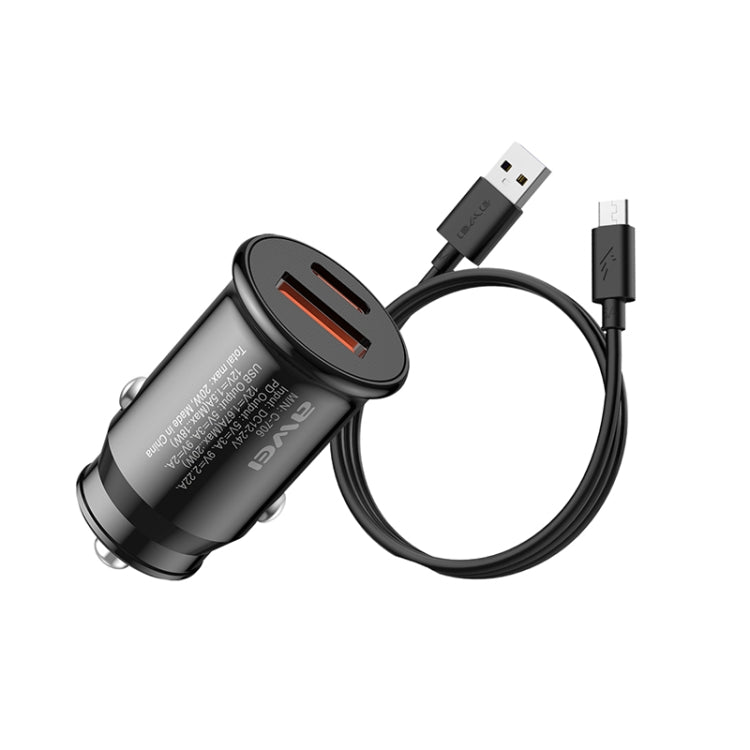 awei C-706 20W PD Type-C + QC 3.0 Type-A Car Charger with CL-110T Data Cable - Car Charger by awei | Online Shopping UK | buy2fix