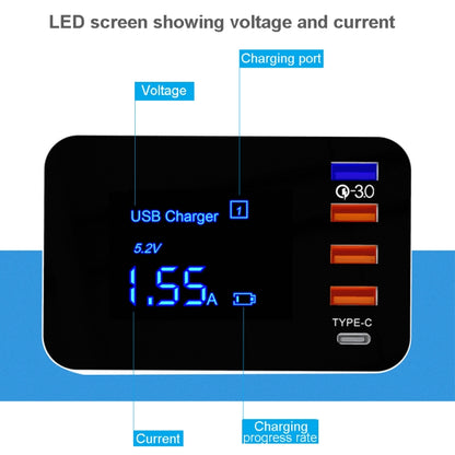 CDA33Q 40W QC 3.0 USB + 3 USB Ports + USB-C / Type-C Ports Multi-function Charger with LED Display, AU Plug - Multifunction Charger by buy2fix | Online Shopping UK | buy2fix